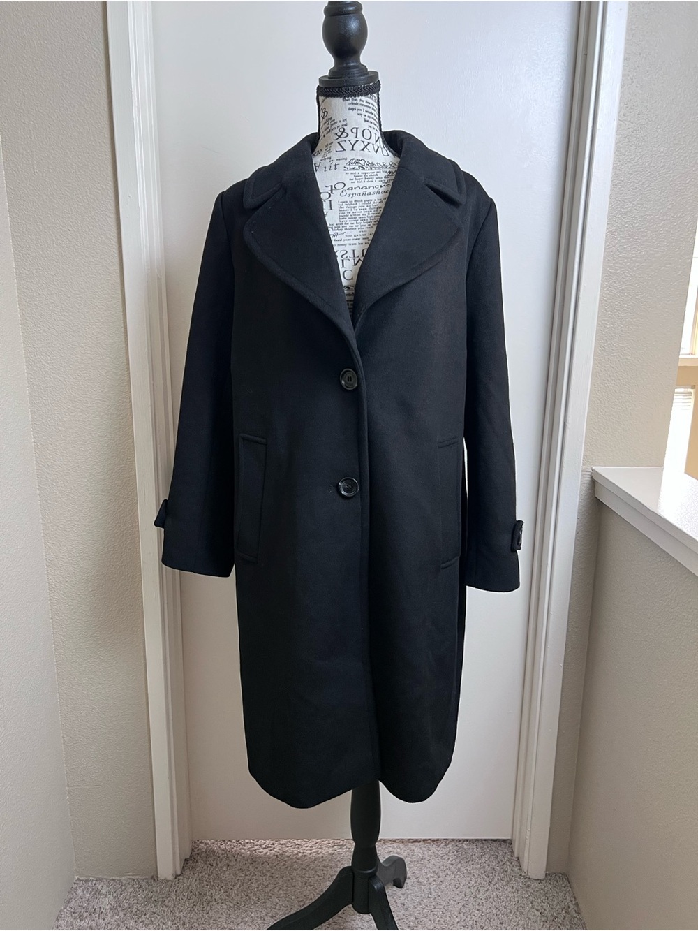 Sam Edelman Black Wool Blend Long Coat Women's 0X Plus Size